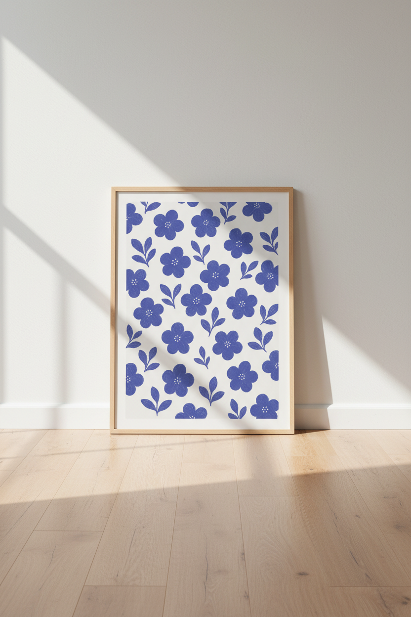 Blue Floral Pattern Art Print | Periwinkle Flower Decor | Modern Cottagecore Poster