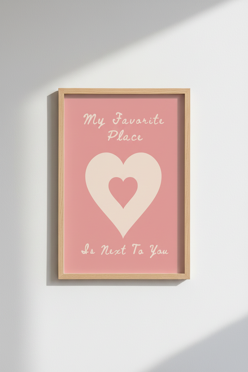 Romantic Heart Art Print | Pink Love Quote Poster, Bedroom Wall Decor