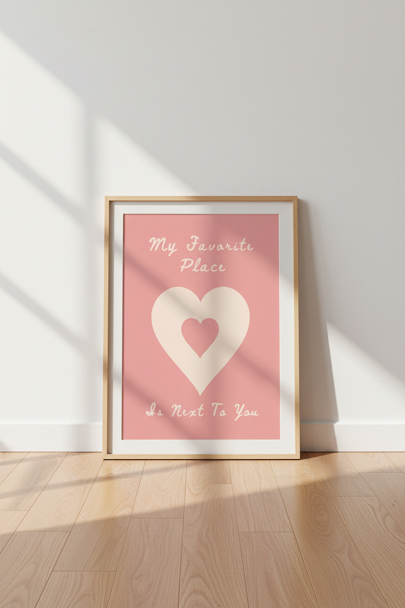 Romantic Heart Art Print | Pink Love Quote Poster, Bedroom Wall Decor