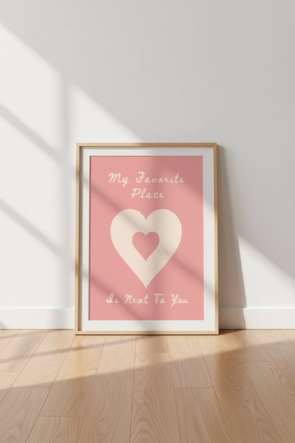 Romantic Heart Art Print | Pink Love Quote Poster, Bedroom Wall Decor