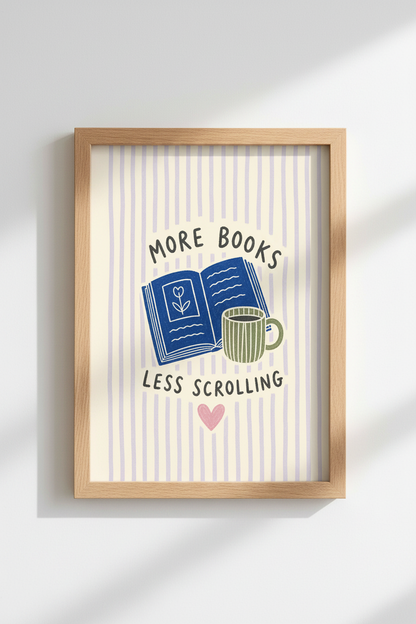 Book Lovers Wall Art | Pastel Coffee &amp; Books Decor, Reading Nook Poster