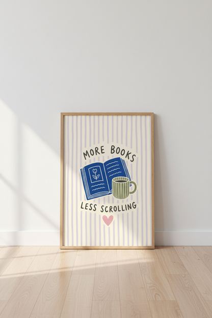 Book Lovers Wall Art | Pastel Coffee &amp; Books Decor, Reading Nook Poster