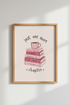 Bookish Stack Watercolor Wall Art | Reading Nook Decor | Pink Coquette Poster