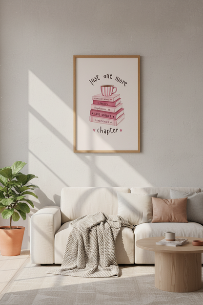 Bookish Stack Watercolor Wall Art | Reading Nook Decor | Pink Coquette Poster