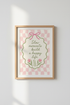 Slow Moments Life Quote Wall Art | Pink Bow Checkered Poster | Coquette Room Decor