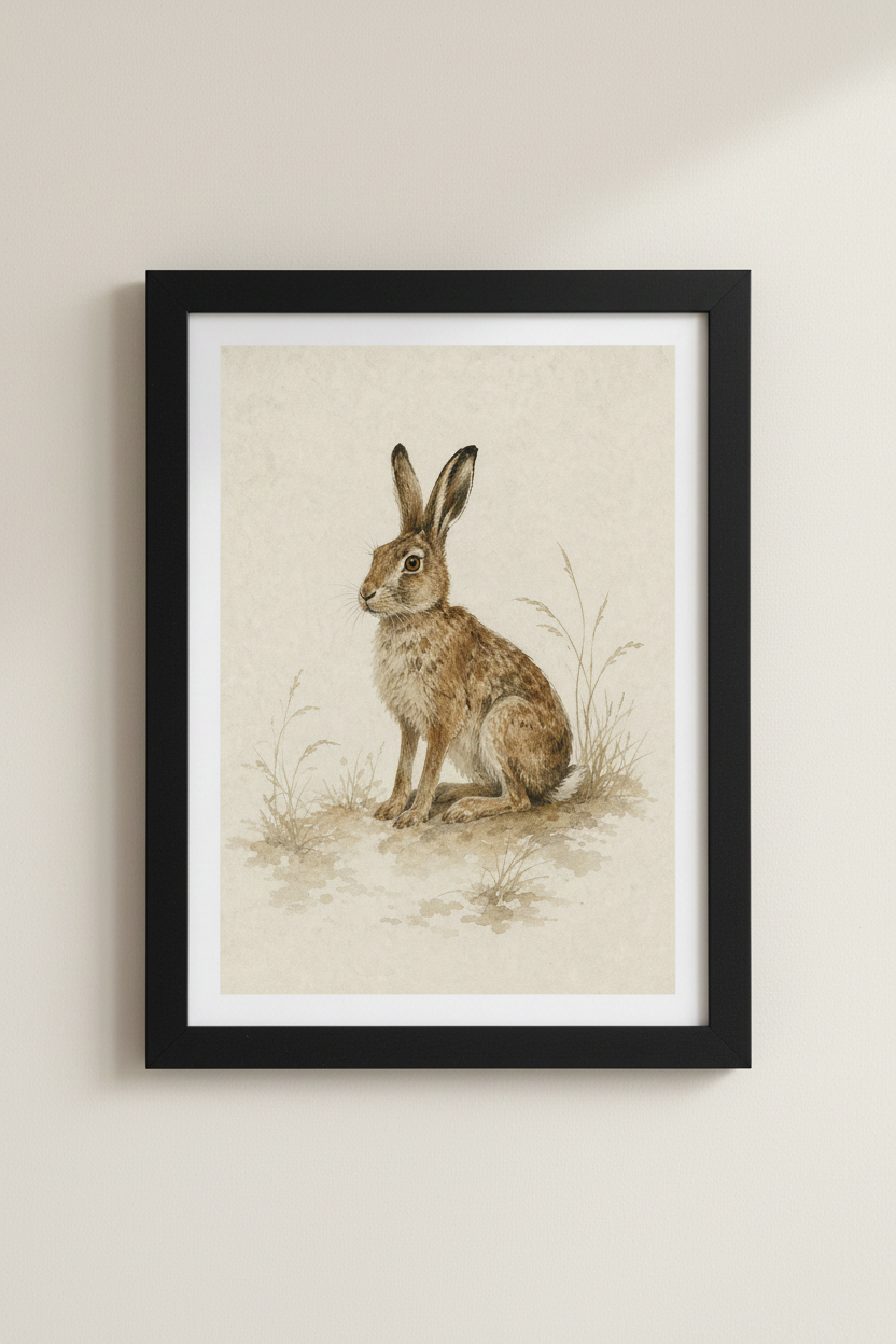 Vintage Hare Watercolor Print | Rustic Rabbit Nursery Decor | Farmhouse Poster