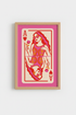 Retro Queen of Hearts Wall Art Print | Pink Preppy Dorm Decor | Girly Playing Card Poster