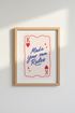 Preppy Wall Art Print | Pink Gingham Playing Card Poster, Retro Dorm Decor