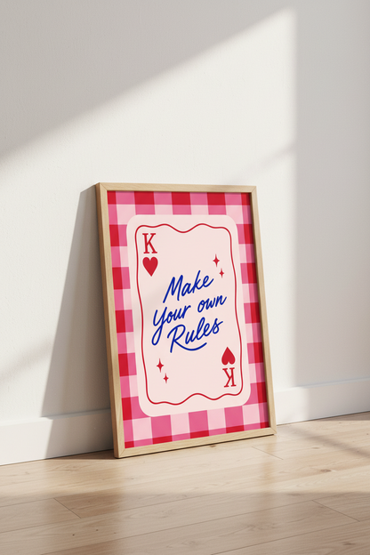 Preppy Wall Art Print | Pink Gingham Playing Card Poster, Retro Dorm Decor