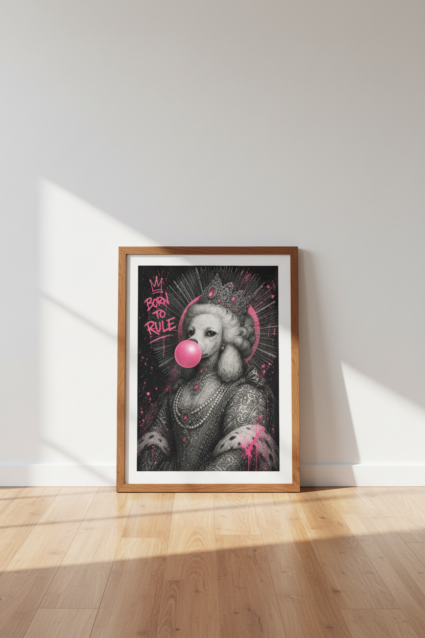 Royal Poodle Queen Wall Art Print | Pink Graffiti Dog Poster | Modern Maximalist Decor