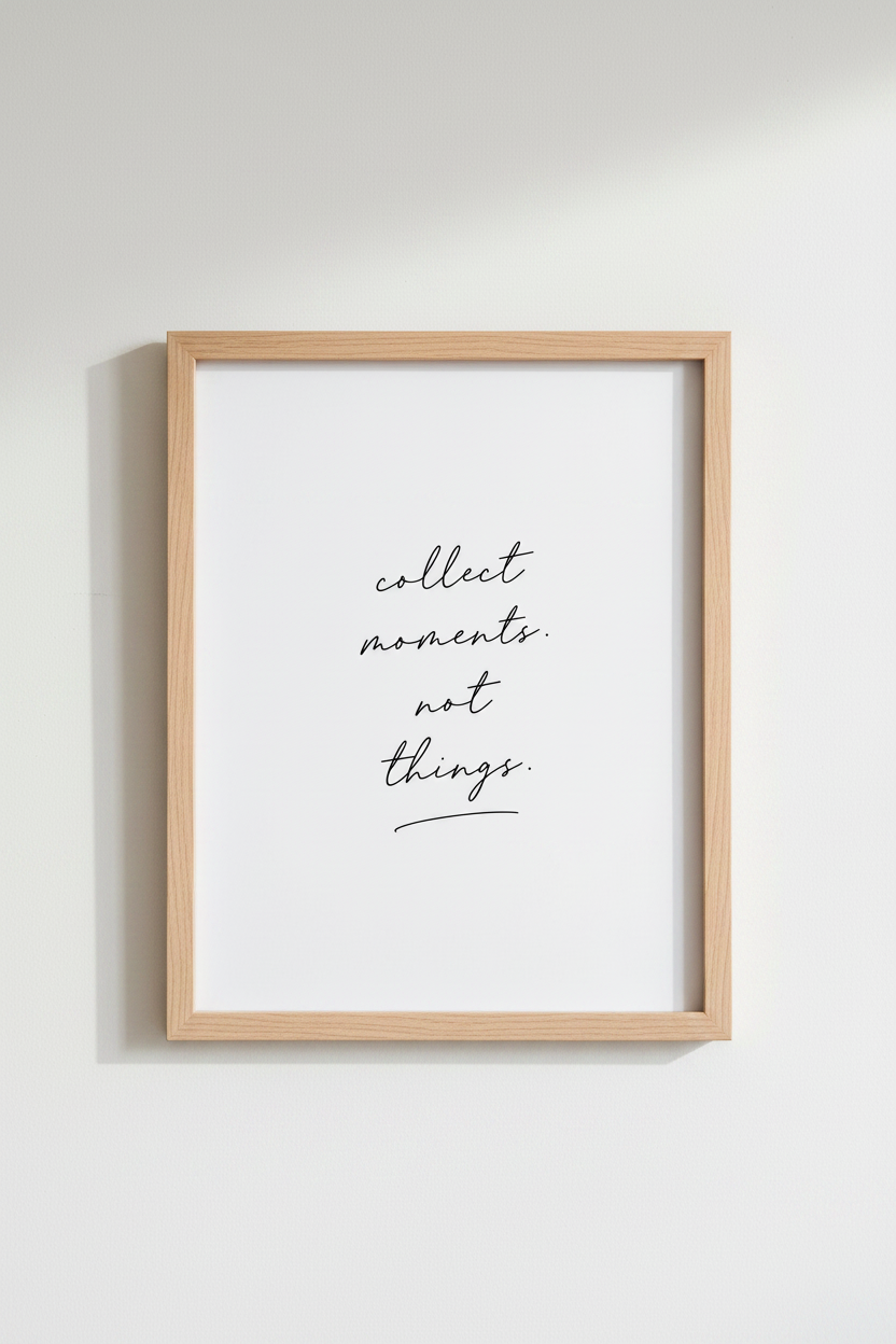 Collect Moments Not Things Wall Art | Minimalist Quote Poster | Modern Script Art