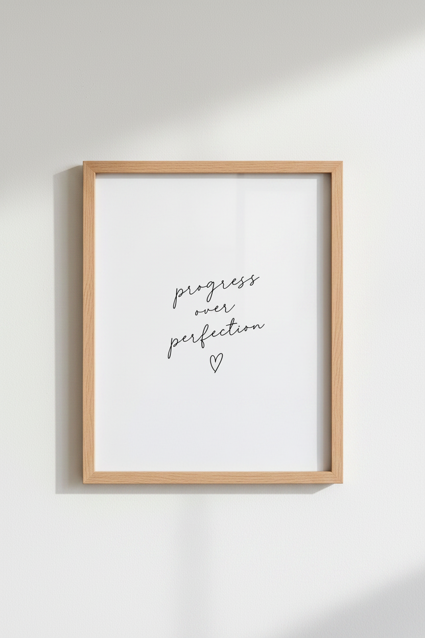 Progress Over Perfection Quote Art | Minimalist Desk Decor, Modern Office Poster