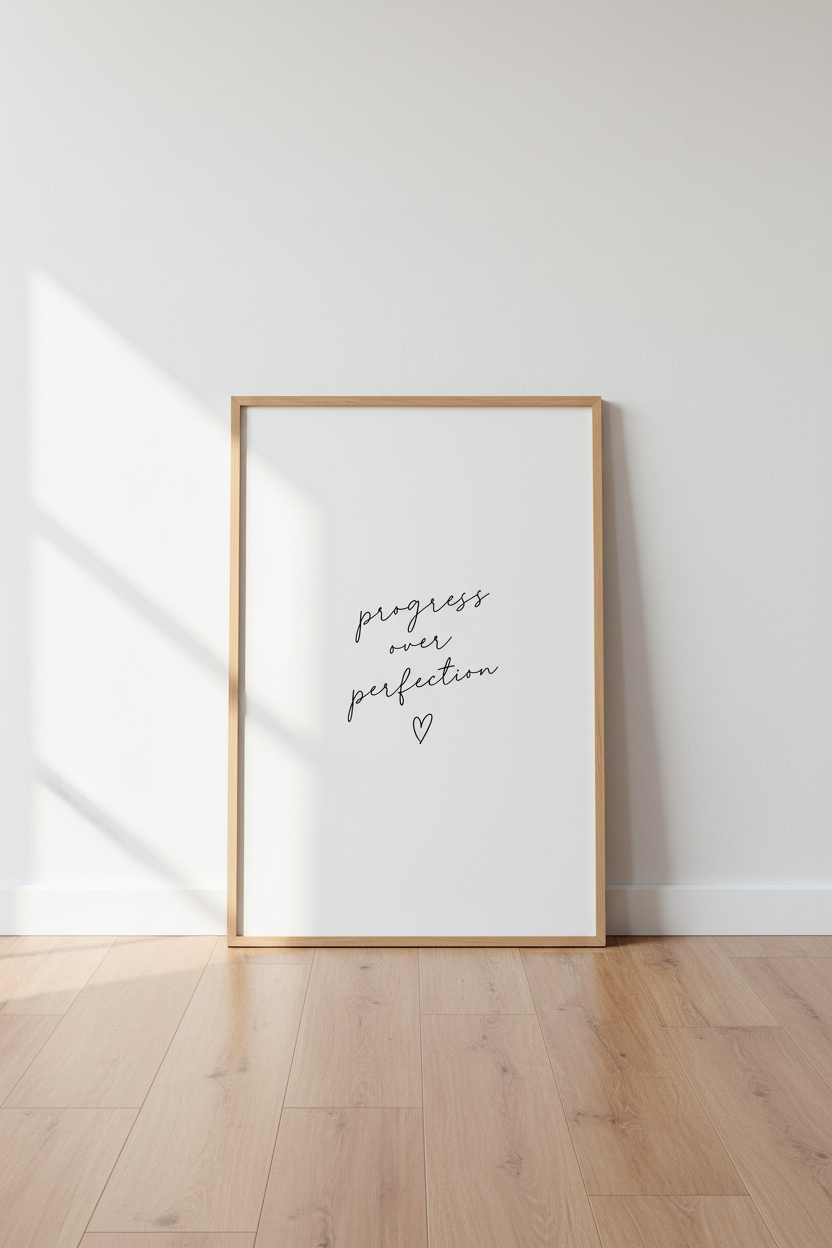 Progress Over Perfection Quote Art | Minimalist Desk Decor, Modern Office Poster