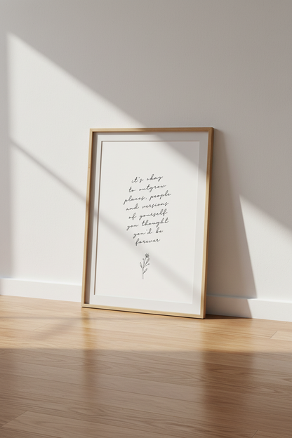Outgrow Yourself Quote Wall Art Print | Minimalist Office Decor | Script Poster