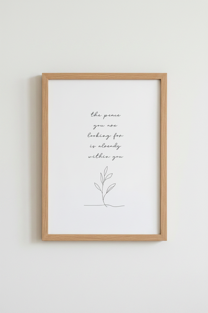 Peace Within Quote Wall Art | Minimalist Botanical Print, Mindfulness Decor