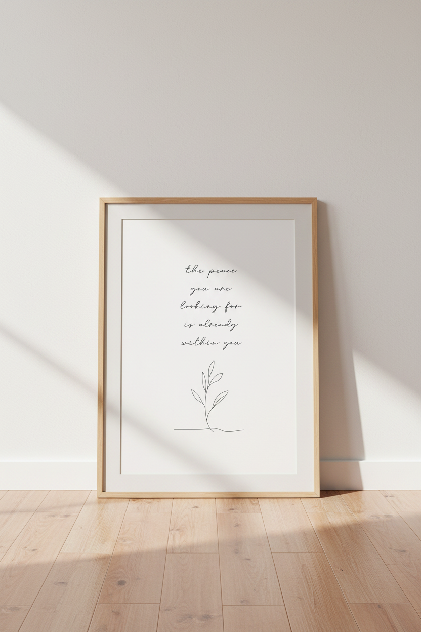 Peace Within Quote Wall Art | Minimalist Botanical Print, Mindfulness Decor