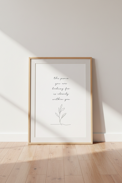 Peace Within Quote Wall Art | Minimalist Botanical Print, Mindfulness Decor