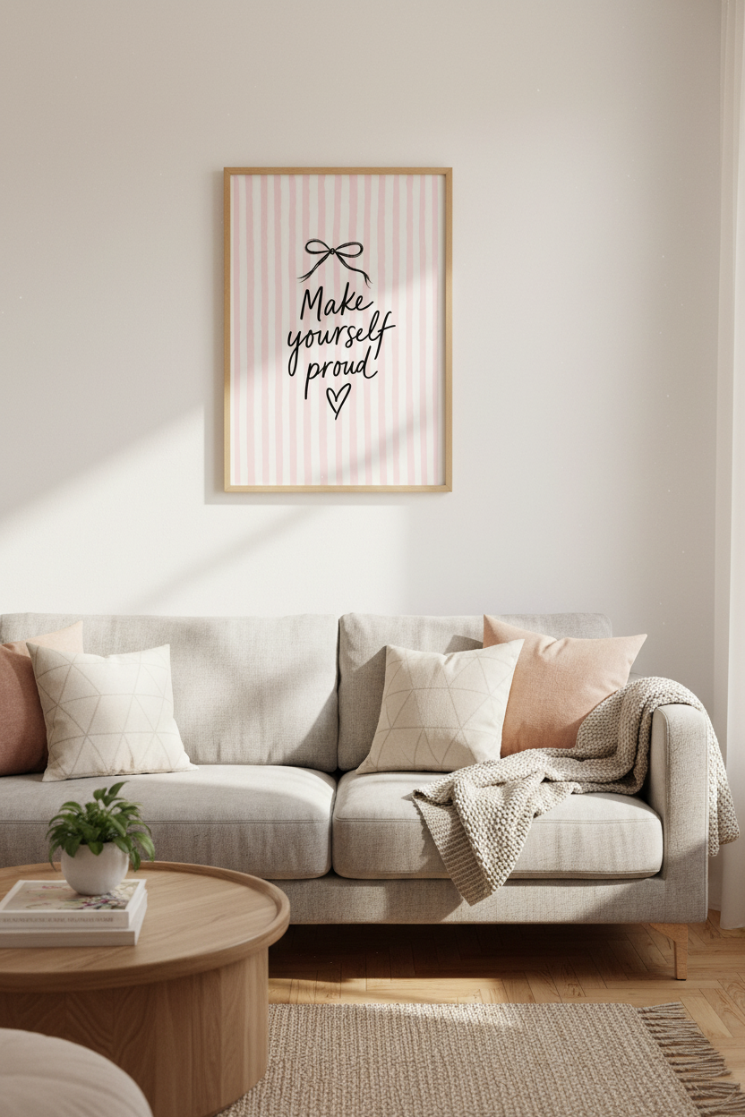Make Yourself Proud Wall Art | Pink Coquette Bow Poster | Motivational Room Decor
