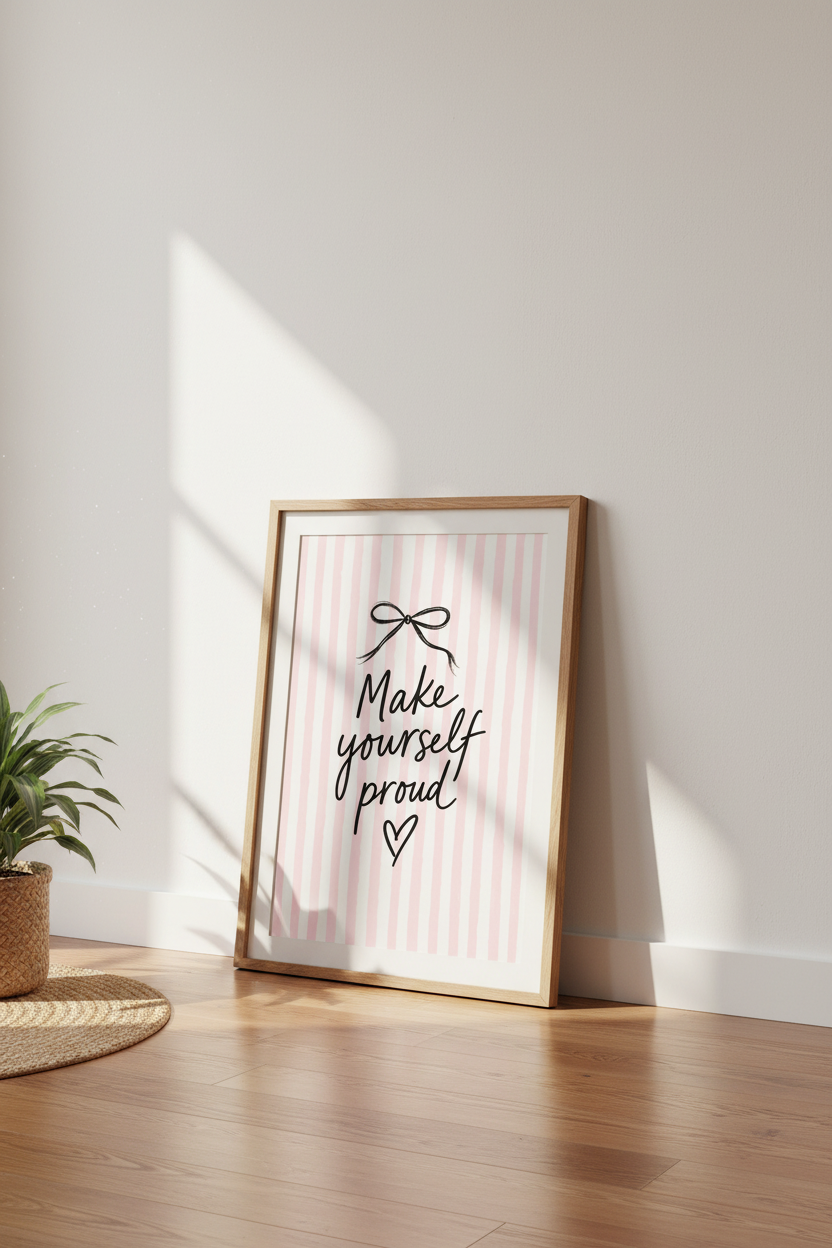 Make Yourself Proud Wall Art | Pink Coquette Bow Poster | Motivational Room Decor