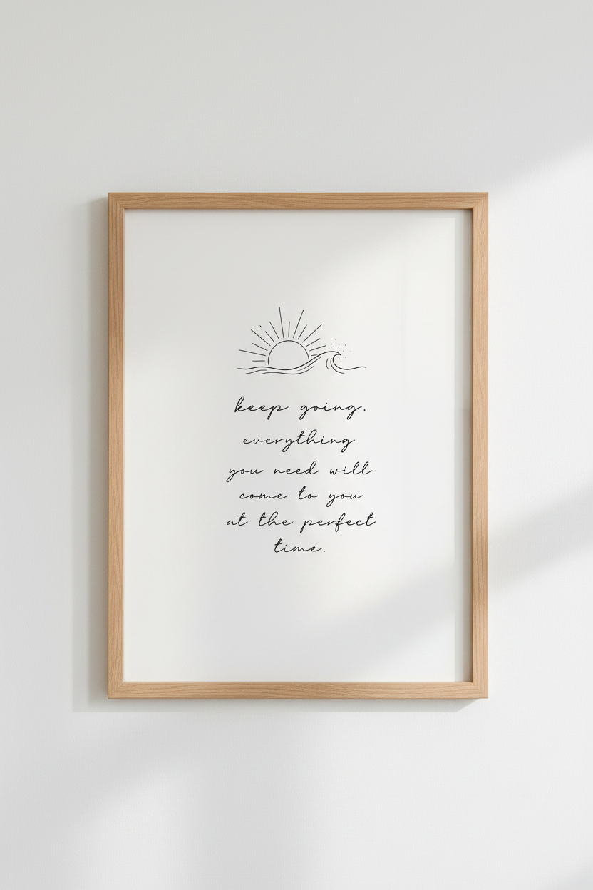 Keep Going Quote Wall Art | Minimalist Sun &amp; Wave Poster, Office Decor