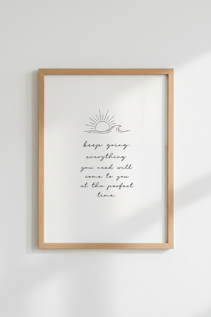 Keep Going Quote Wall Art | Minimalist Sun &amp; Wave Poster, Office Decor