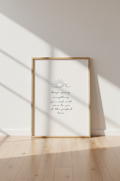 Keep Going Quote Wall Art | Minimalist Sun &amp; Wave Poster, Office Decor