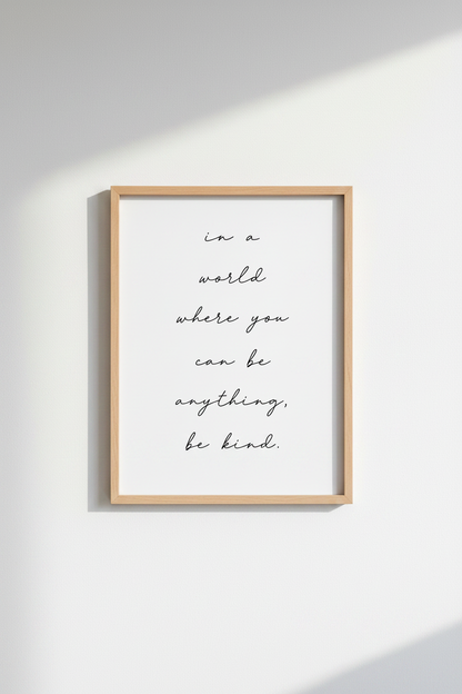 Be Kind Quote Wall Art Print | Minimalist Script Poster | Modern Nursery Decor