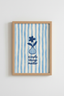 Blue Stripe Wall Art | Minimalist Cerulean Vase Print, Living Room Decor