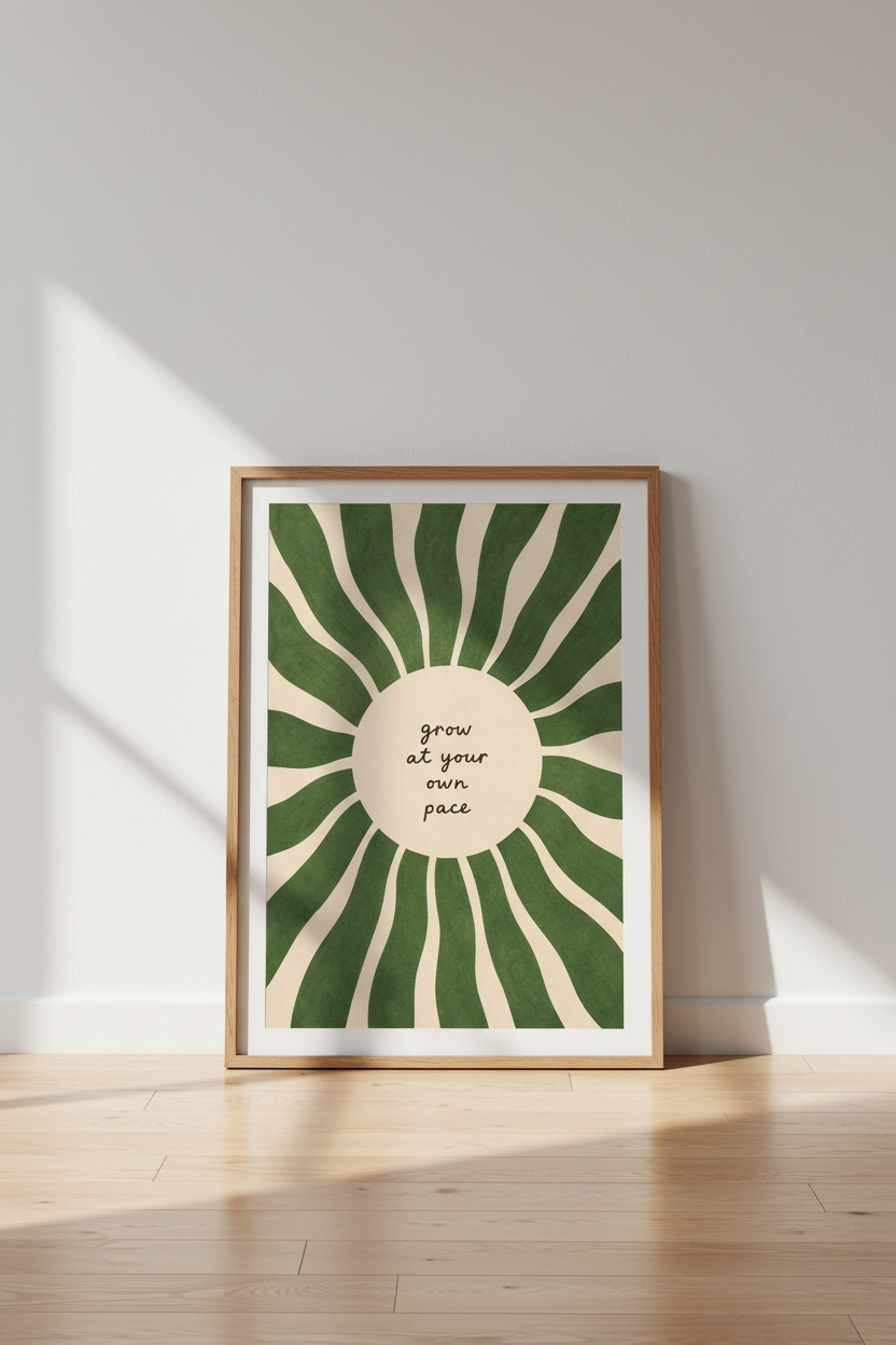 Sunburst Wall Art Print | Living Room Decor | Green Beige Poster