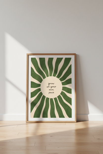 Sunburst Wall Art Print | Living Room Decor | Green Beige Poster