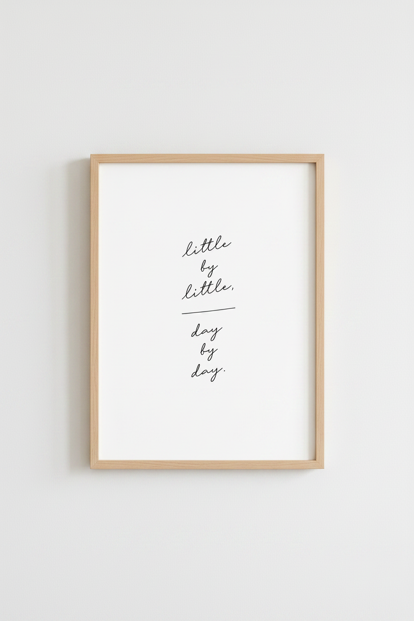 Little by Little Quote Print | Minimalist Calligraphy Art | Zen Home Decor Poster