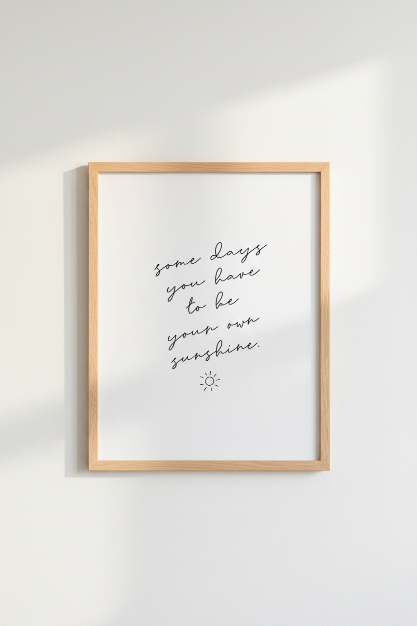 Sunshine Quote Wall Art | Minimalist Script Poster, Office Decor