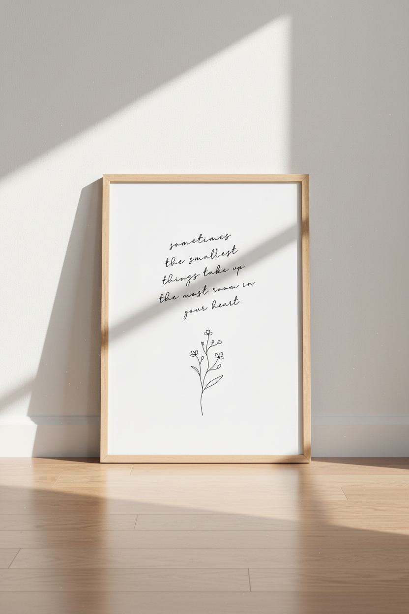 Nursery Quote Wall Art | Smallest Things Script | Minimalist Floral Poster