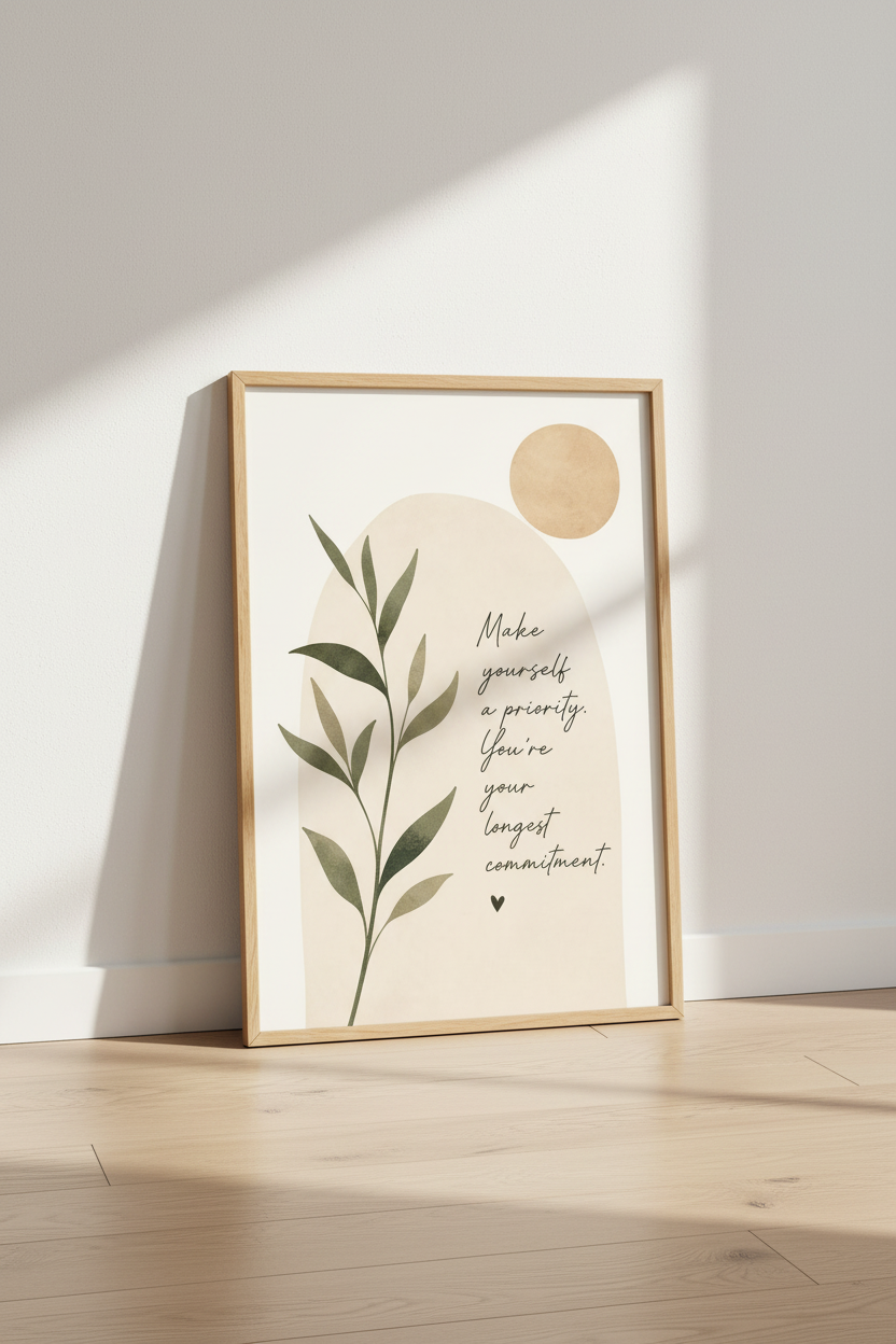 Self Care Quote Wall Art Print | Boho Mental Health Poster | Minimalist Decor