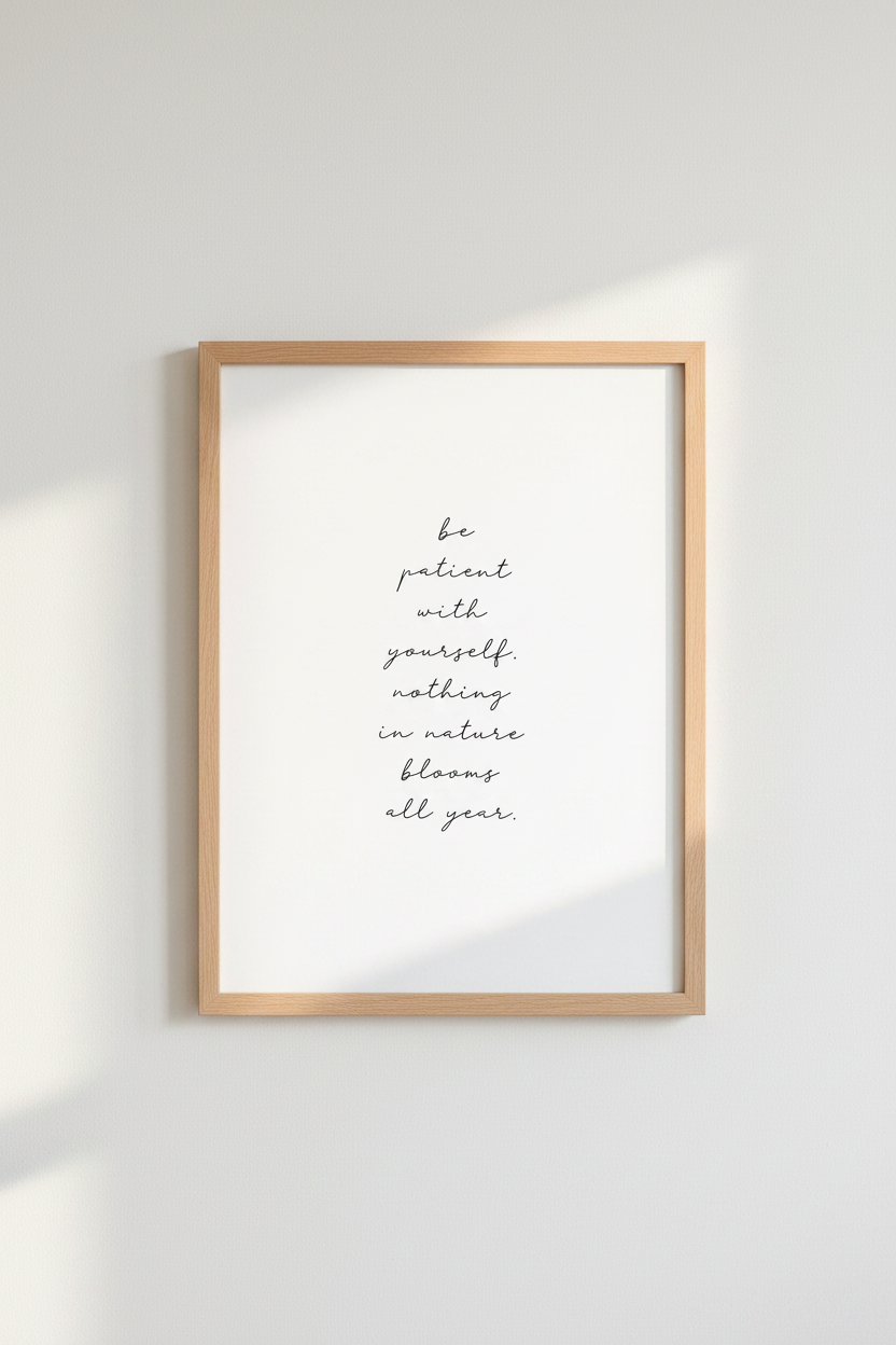 Be Patient With Yourself Print | Minimalist Nature Quote, Office Decor Poster