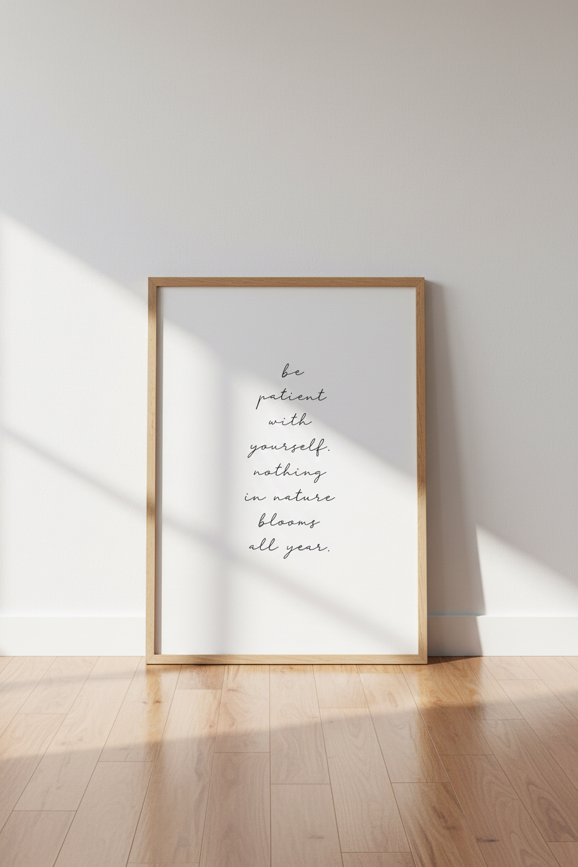 Be Patient With Yourself Print | Minimalist Nature Quote, Office Decor Poster