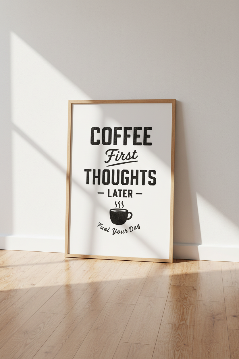Coffee First Thoughts Later Wall Art | Kitchen Decor | Minimalist Brew Poster