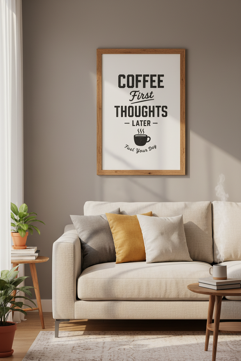 Coffee First Thoughts Later Wall Art | Kitchen Decor | Minimalist Brew Poster
