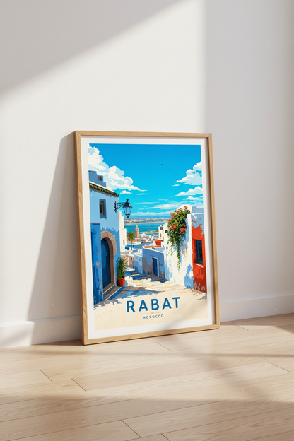 Rabat Morocco Travel Poster | Blue Coastal Wall Art Print | Mediterranean Decor
