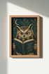 Dark Academia Owl Wall Art Print | Library Decor | Whimsical Wise Owl Poster