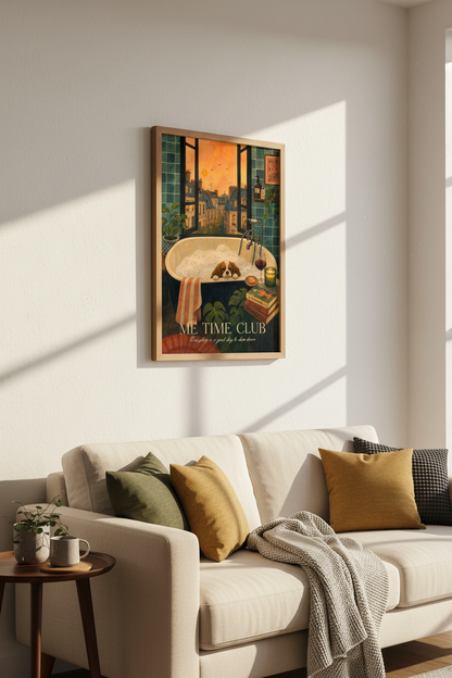 Cavalier Dog in Bathtub Paris Poster | Bathroom Wall Art | Cozy Aesthetic Print