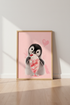 Baby Penguin Ice Cream Art | Pink Nursery Decor | Aesthetic Dessert Poster