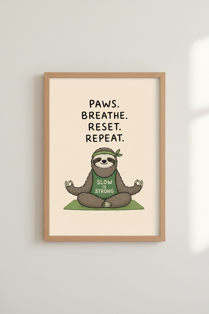 Yoga Sloth Wall Art | Mindfulness Poster, Zen Decor, Meditating Animal Print