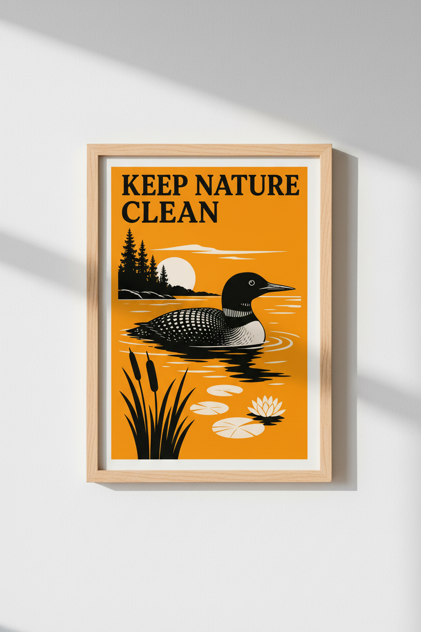 Nature poster | Bold orange Linocut vibes, Living room decor