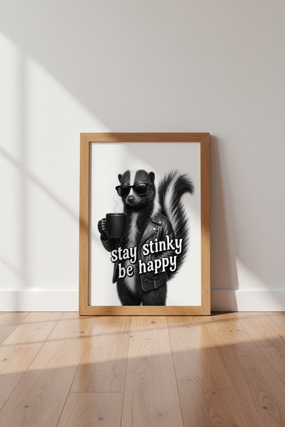 Funny Skunk Wall Art | Cool Animal in Leather Jacket Print | Modern Office Decor