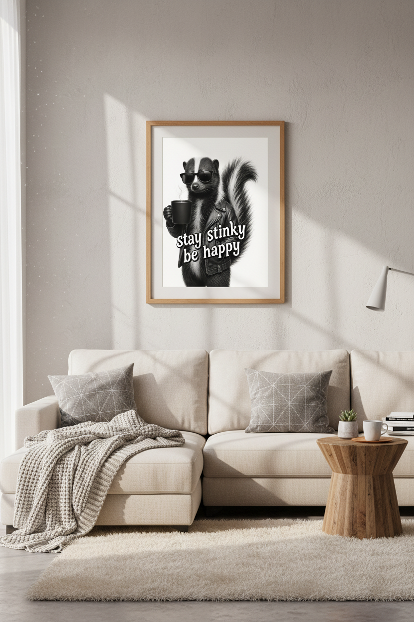Funny Skunk Wall Art | Cool Animal in Leather Jacket Print | Modern Office Decor