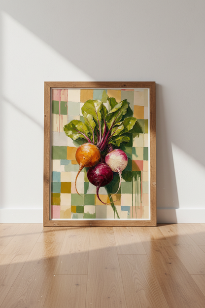 Earthy Beets Oil Painting | Textured Vegetable Kitchen Decor | Modern Farmhouse Poster
