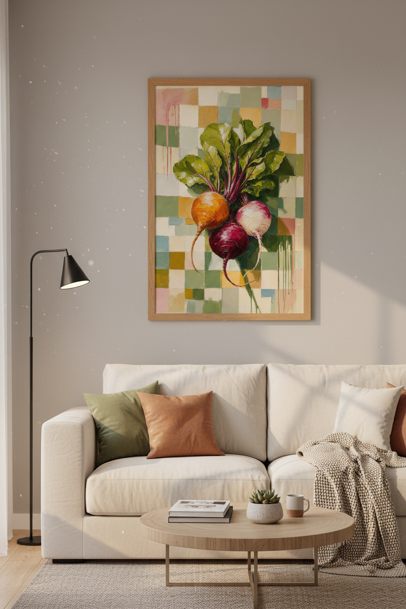 Earthy Beets Oil Painting | Textured Vegetable Kitchen Decor | Modern Farmhouse Poster