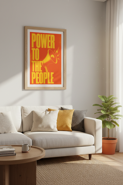 Power to the People Wall Art | Retro Activism Decor | Orange Modern Poster