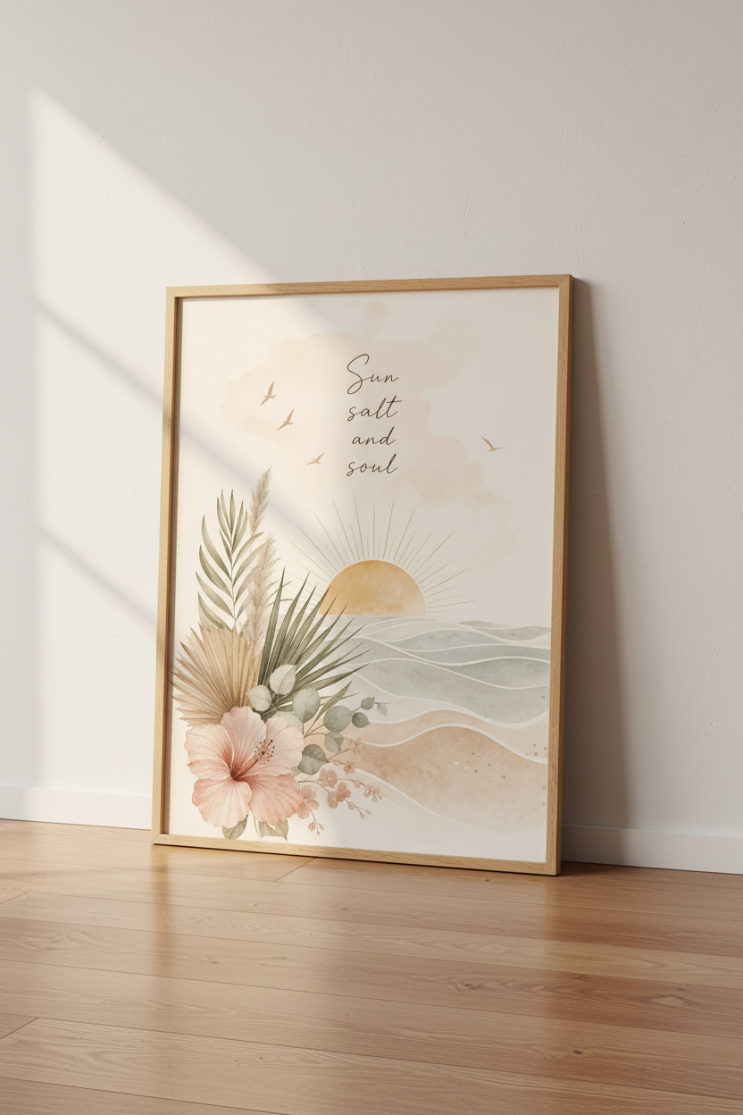 Sun Salt Soul Beach Wall Art | Boho Coastal Watercolor Poster | Tropical Home Decor